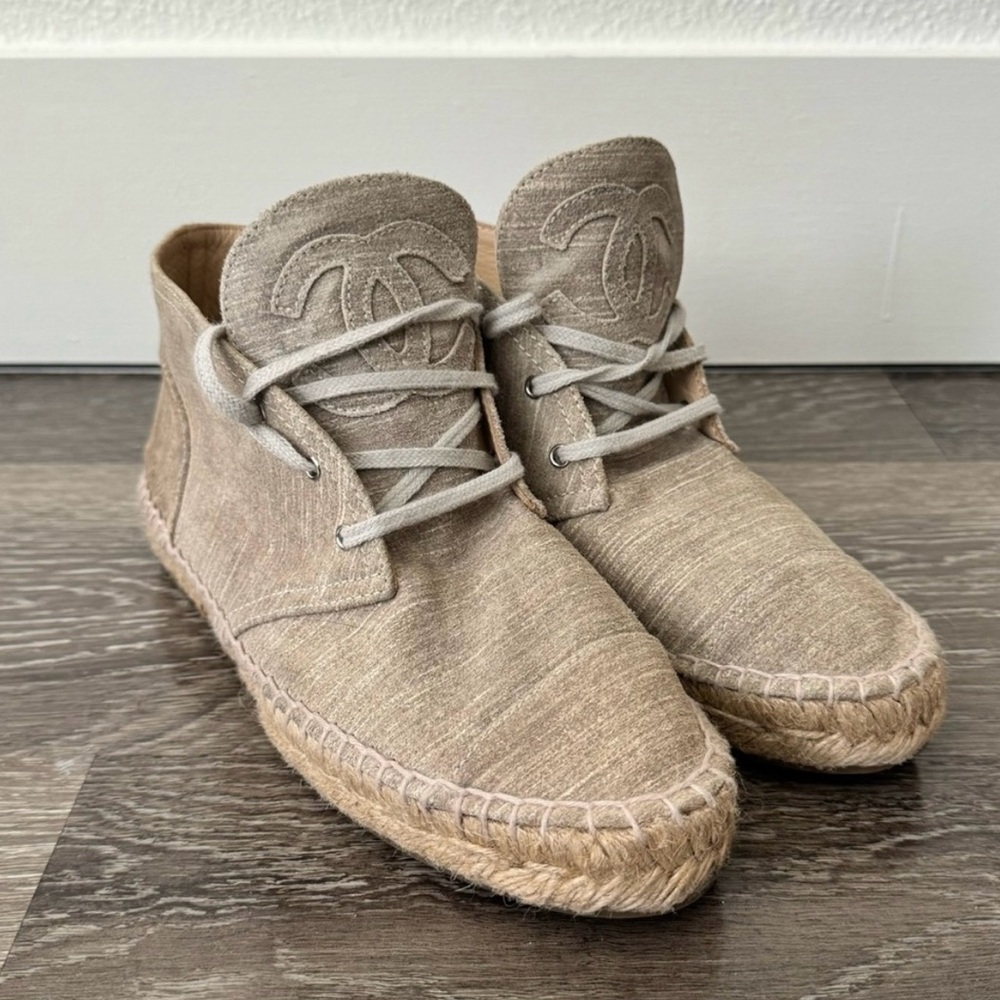 Chanel Tan Espadrille shoe boot sneaker 38